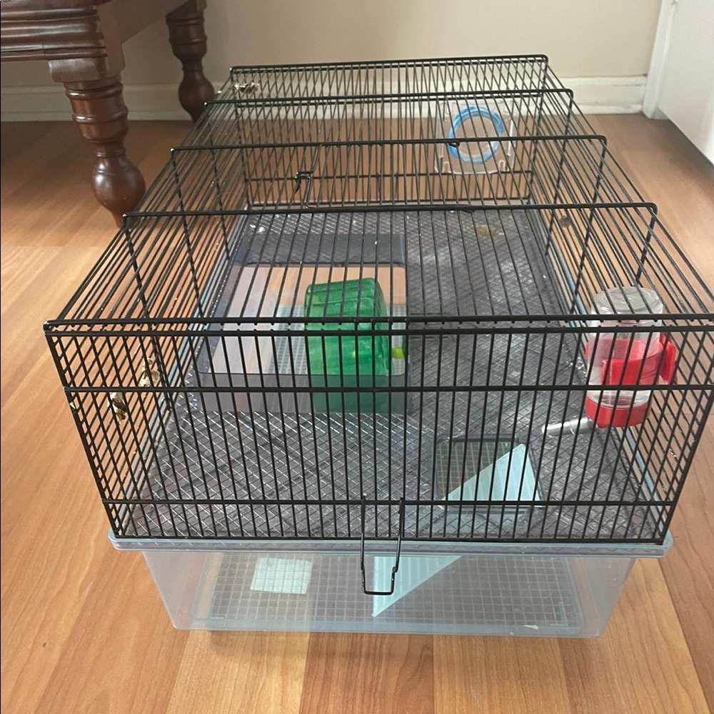 Hamster cage with wheel and stairs and accessories